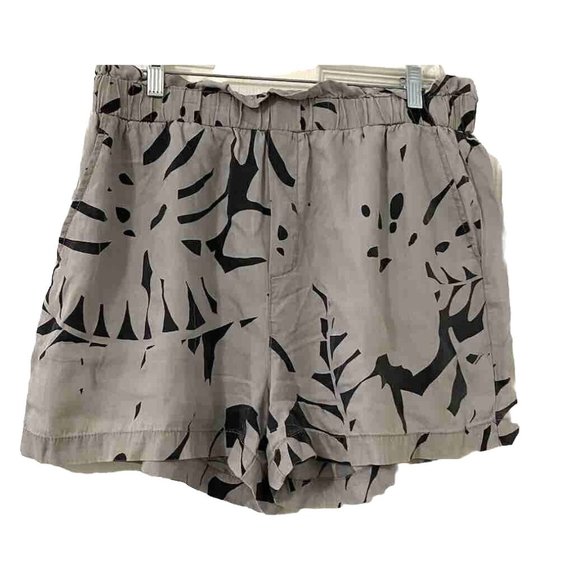 Jane & Delancey 100% Lyocell Tropical Leaf Print Beachy High Waist Shorts M Gray - Picture 1 of 9